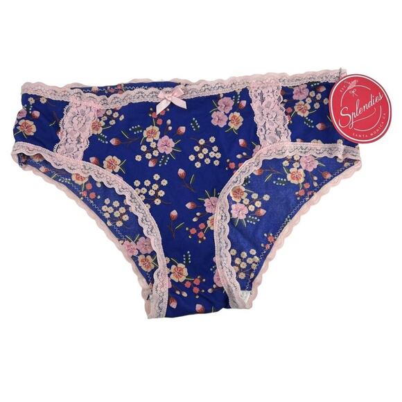 Splendies Pink Oriental Floral Print Pale Pink Trim Panty Womens Size Small - Picture 1 of 6